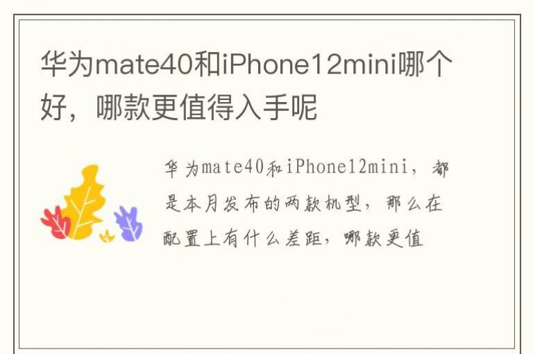 ��Ϊmate40��iPhone12mini�ĸ��ã��Ŀ��ֵ��������